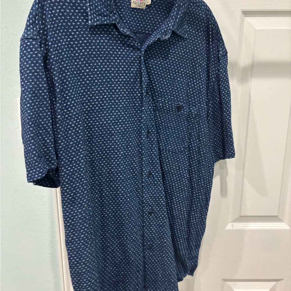Faherty Navy Patterned Casual Shirt
